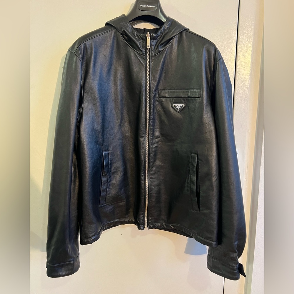 <SOLD> PRADA Reversible nappa leather hooded jacket size 50